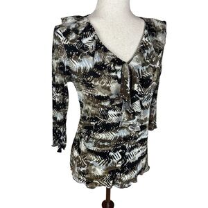 Brittany Black Y2K Fairy Grunge Plissé Ruffle Sequin Blouse Abstract Print
